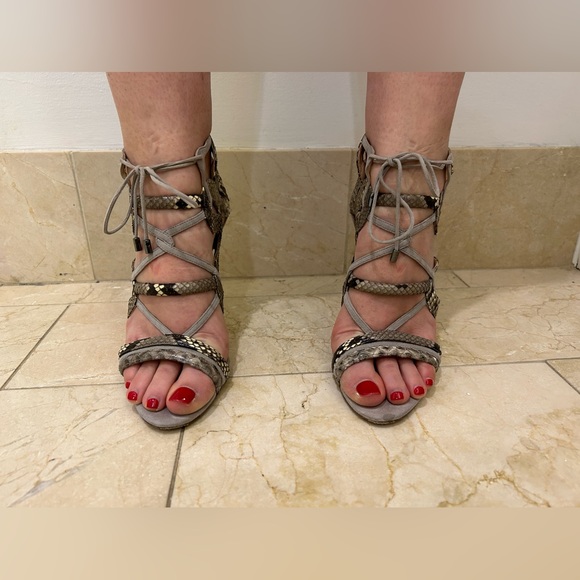 Alexandre Birman python and suede lace up cage high heel sandals - Picture 2 of 6
